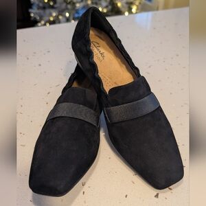 Clarks Women's Black Suede Loafers Tillmont Eve Size 9